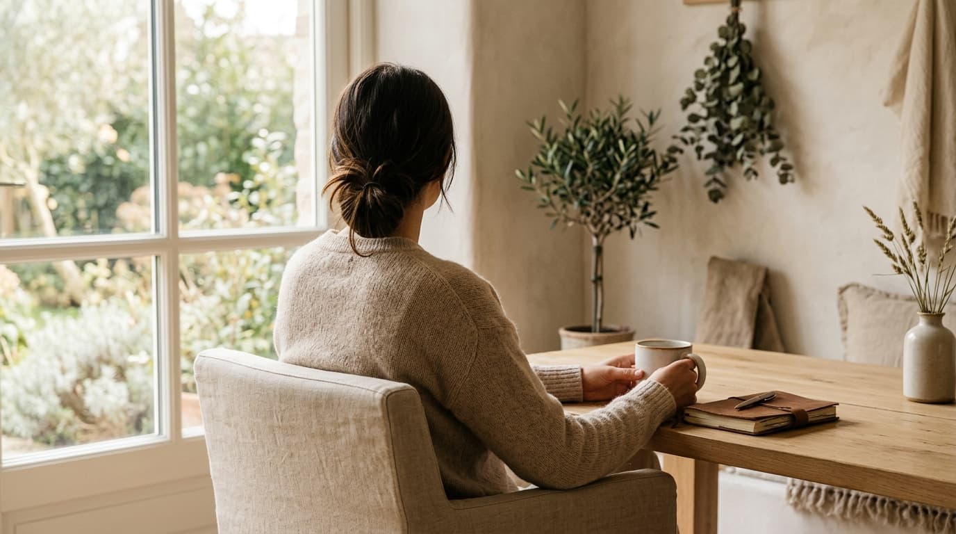 Femme assise seule dans un fauteuil face à une fenêtre lumineuse, illustrant la dépendance affective