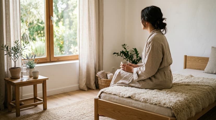 Femme assise en pleine nature, les yeux fermés et les mains ouvertes, pratiquant le lâcher prise en pleine conscience